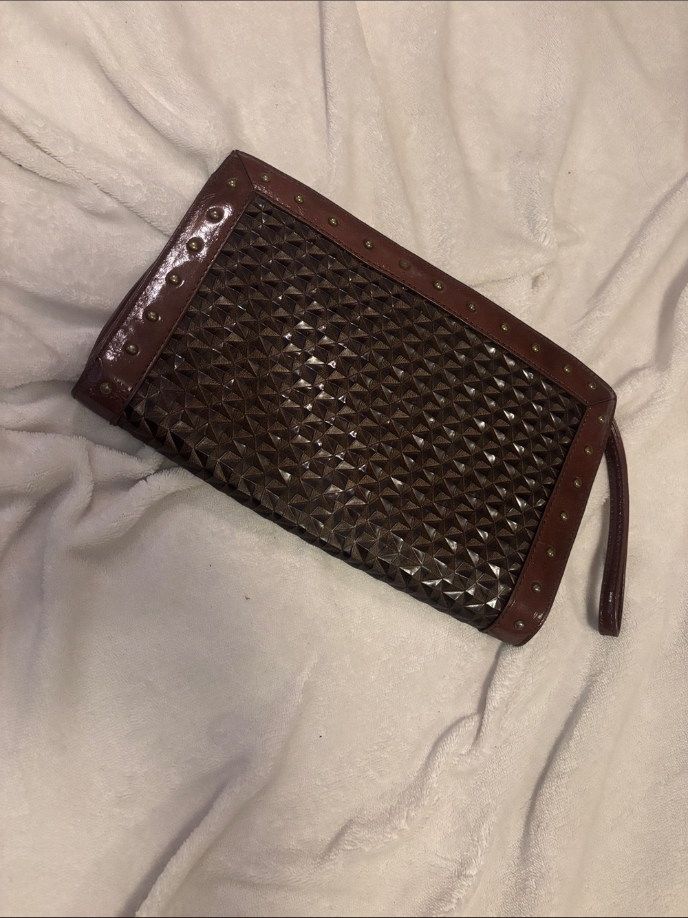 Brown textured Wristlet Clutch